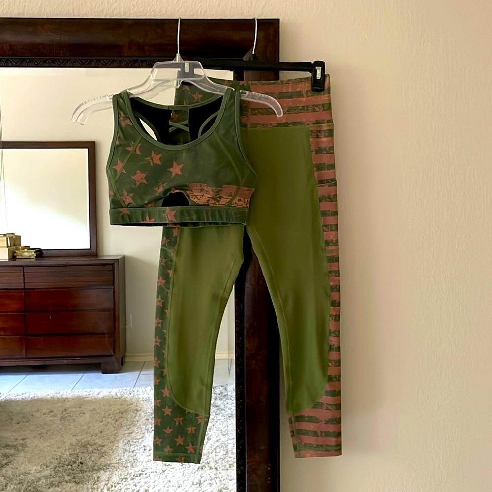 Curves n Combatboots Olive Grunge Green Stars & Stripes Athleticwear Set